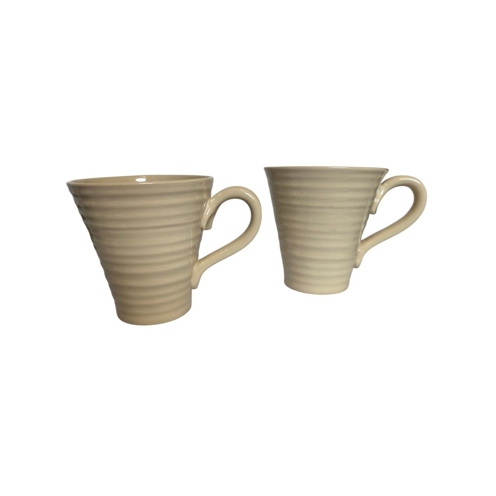 Sophie Conran for Portmeirion Biscuit Beige Ripple Coffee‎ Mugs Set of 2